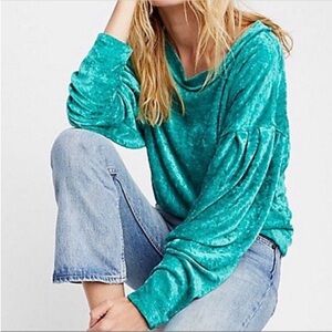 Free People Milan Crushed Velvet Top Teal